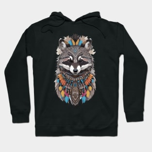 Raccoon Spirit Animal Geometric and Linework Design Hoodie